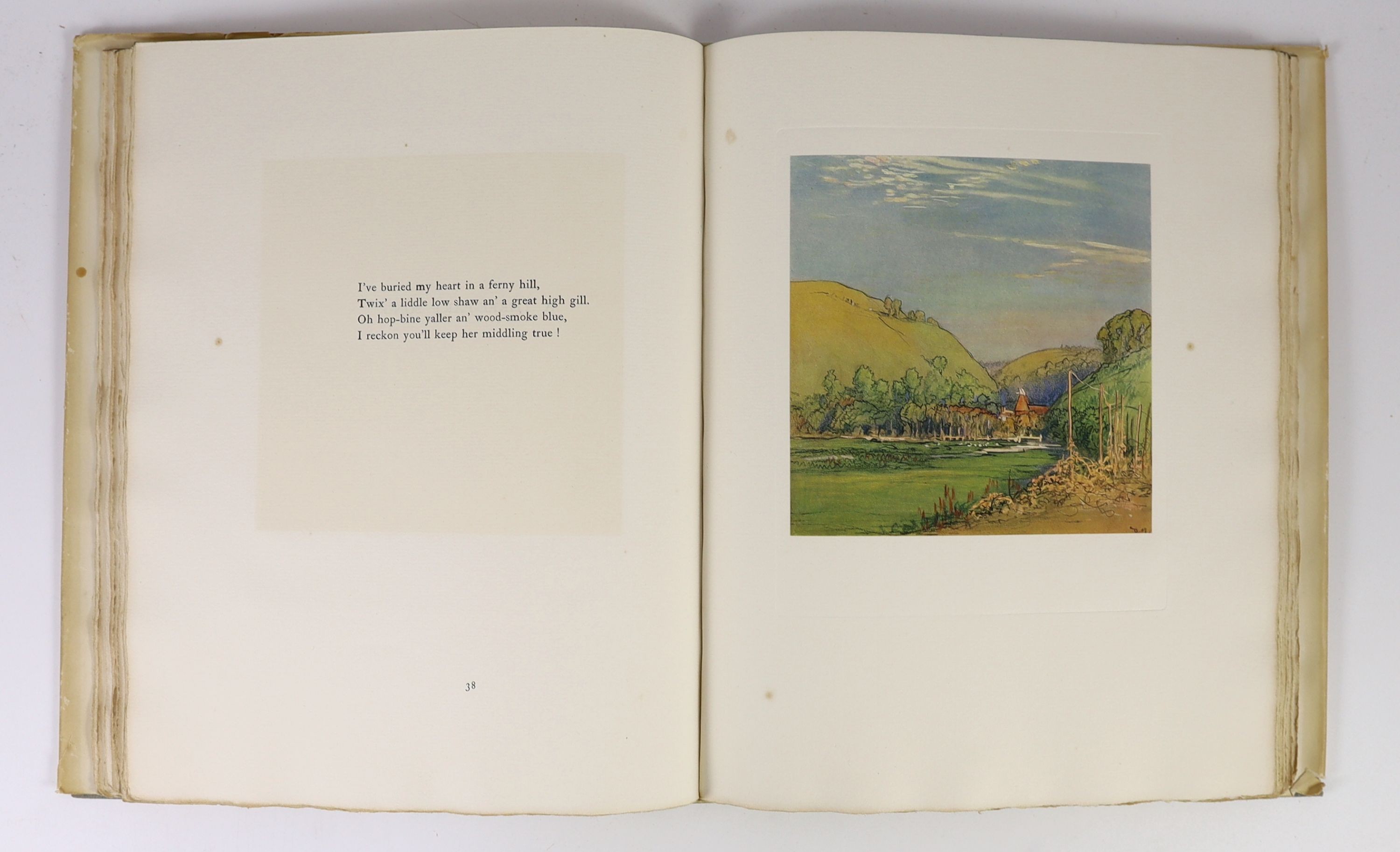 Kipling, Rudyard - Sea and Sussex, one of 500 signed by the author, illustrated with 24 mounted colour plates by Donald Maxwell, 4to, quarter vellum, in d/j, Macmillan and Co., Ltd, London, 1926, in slip case.